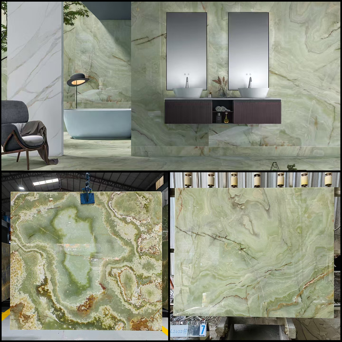 Natural Top Grade Light Green Onyx For Wall Panel Kitchen Island Countertop Bathroom Floor Tiles Bathroom Vanity