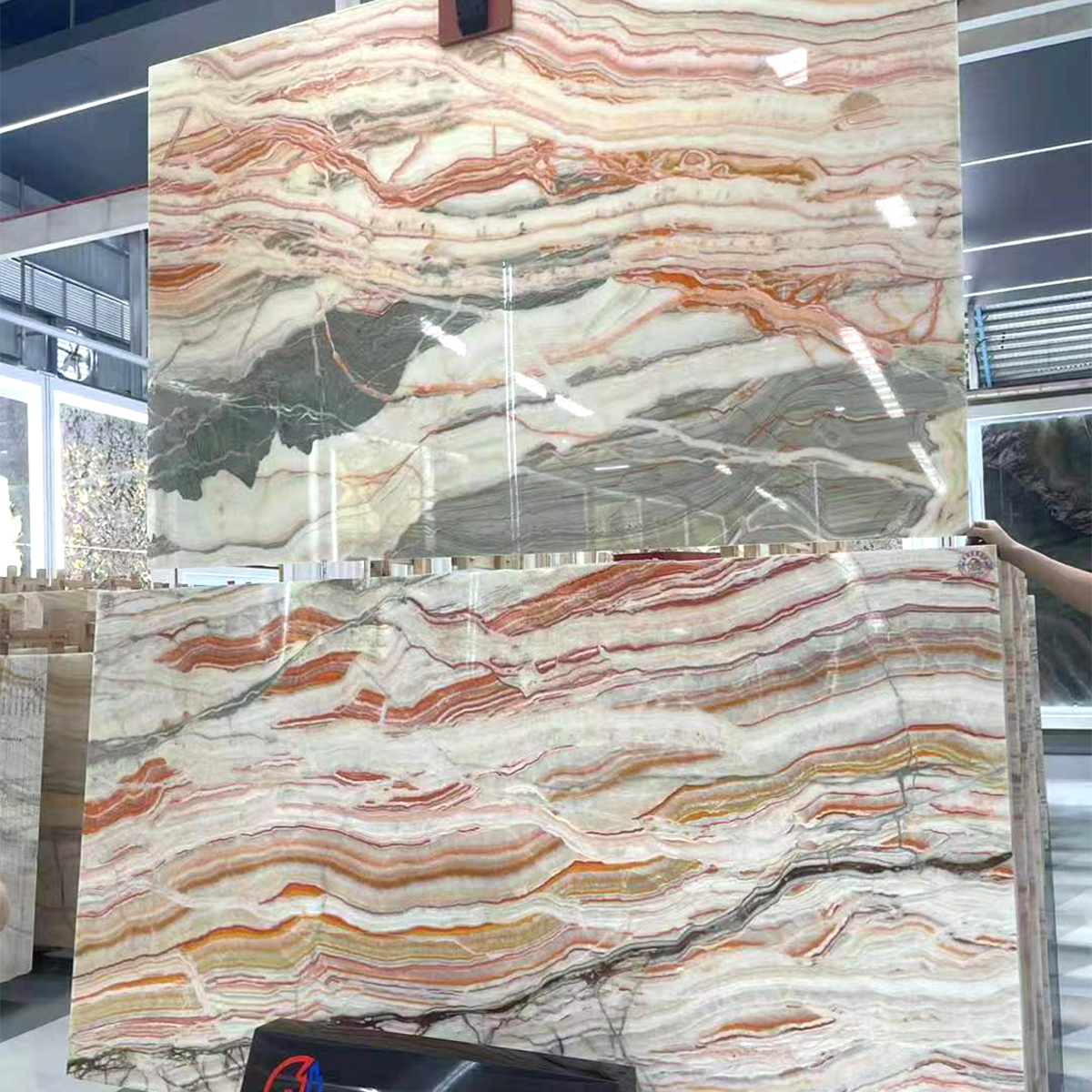 Polished Glazed 100% Natural Rainbow Onyx Customize Size Slab For Wall Panel Floor Tiles Bathroom Vanity