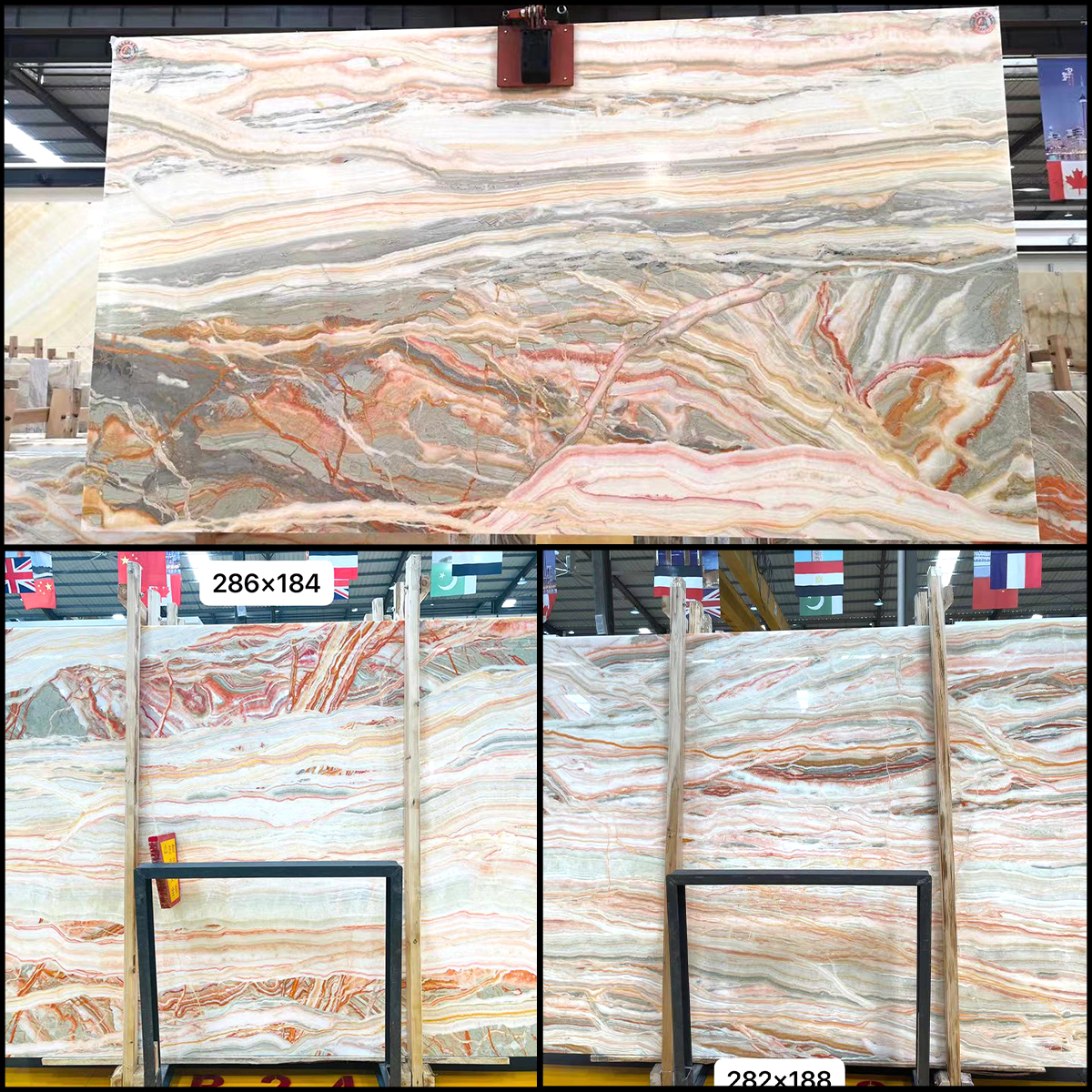 Polished Glazed 100% Natural Rainbow Onyx Customize Size Slab For Wall Panel Floor Tiles Bathroom Vanity