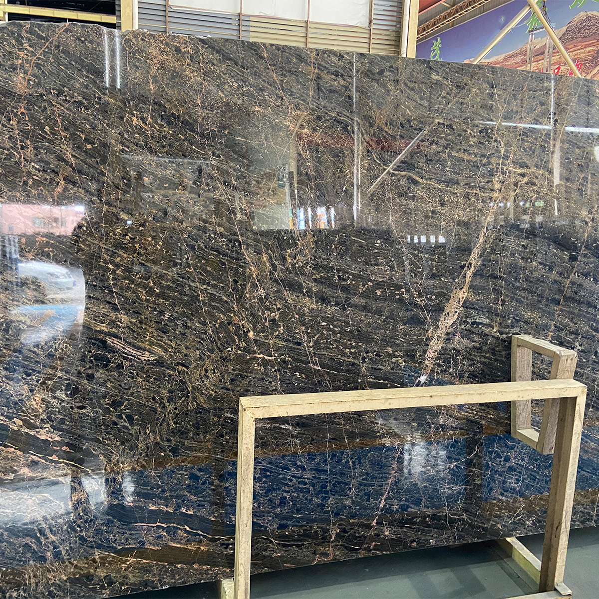 Luxury Black Blue Veins Marble Slab For Livingroom Floor Tiles Wall Decor Staircase Stone Engineering