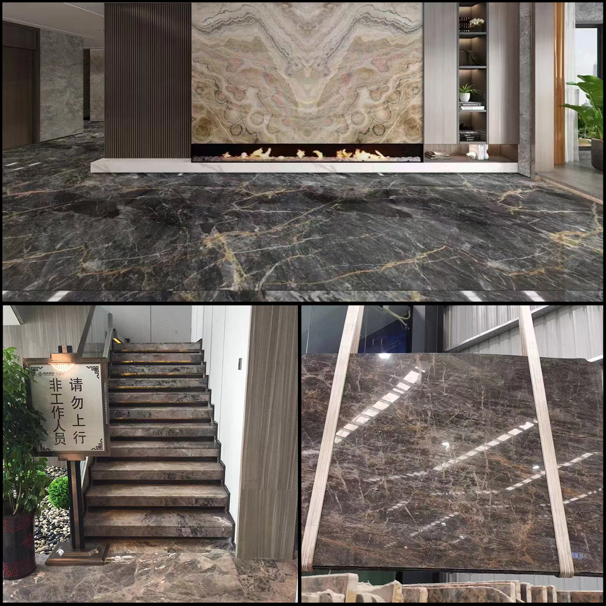 Luxury Black Blue Veins Marble Slab For Livingroom Floor Tiles Wall Decor Staircase Stone Engineering