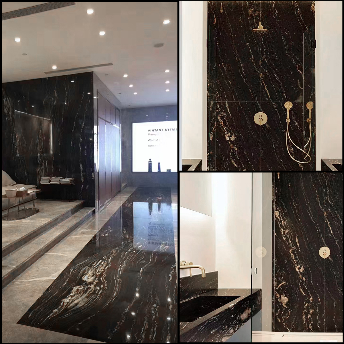 Wholesales Natural Brazilian Black Golden Flower Marble For Floor Tiles Wall Panel Veneer Home Furniture Countertop Staircase