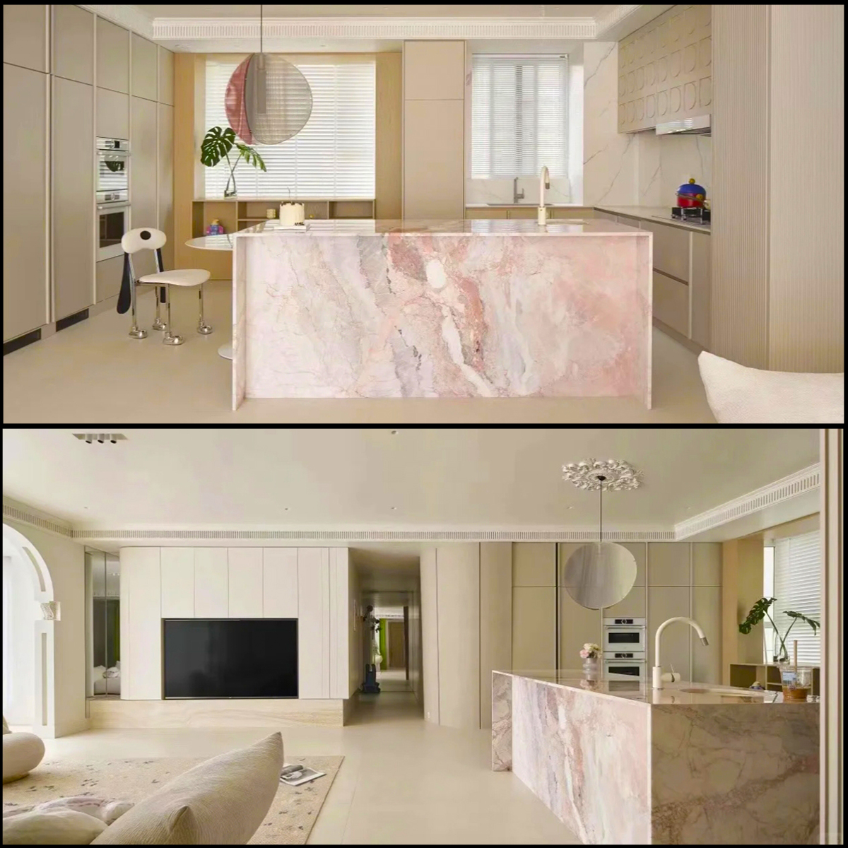 Luxury Cream Rose Pink Marble Slab For Kitchen Island Countertop Floor Tiles Wall Panel House Decoration