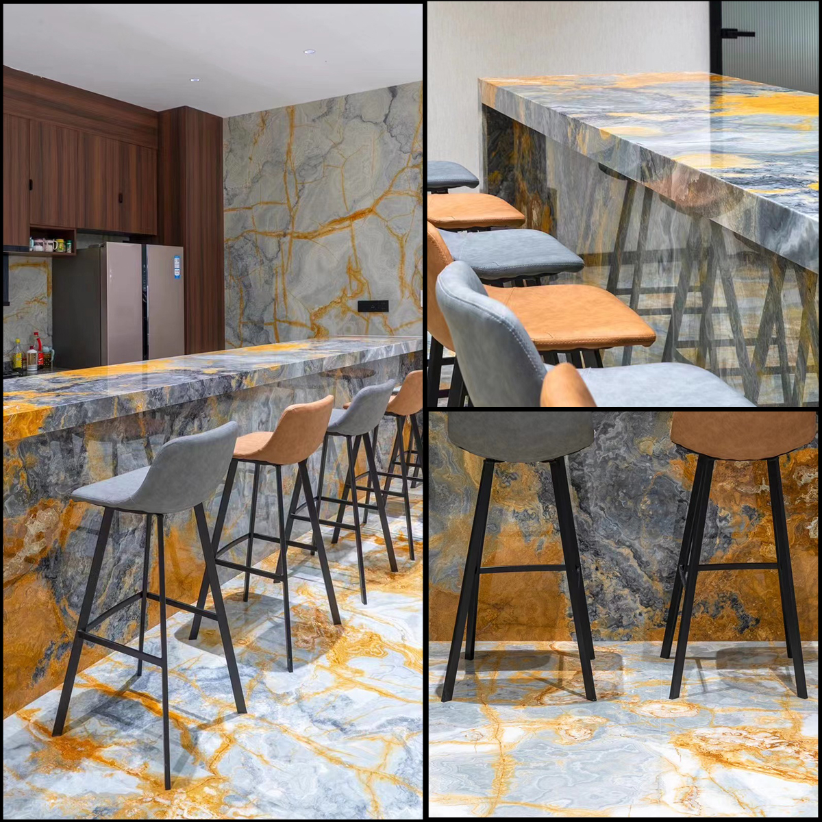 Luxury Golden Ink Onyx Slab For Kitchen Island Countertop Wall Panel Floor Tiles Luxury Store Decoration