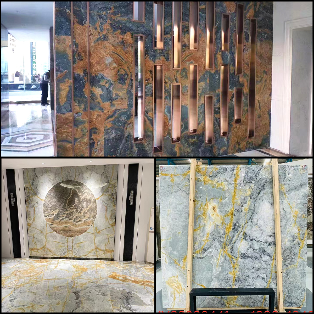 Luxury Golden Ink Onyx Slab For Kitchen Island Countertop Wall Panel Floor Tiles Luxury Store Decoration