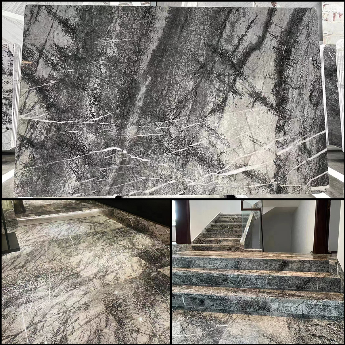 Luxury Stone Silver Cedar Marble SlabTiles For Livingroom Bathroom Stair Wall Decor