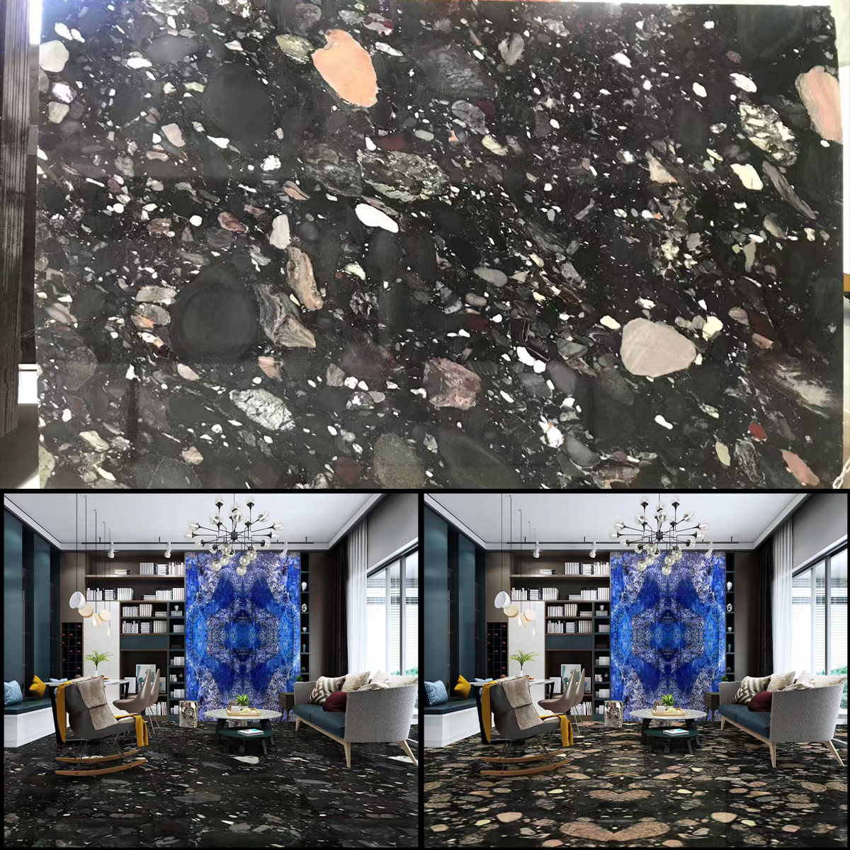 Customize Size Night Star Natural Marble Slab For Bathroom Livingroom Floor Tiles Stiarcase House Decoration