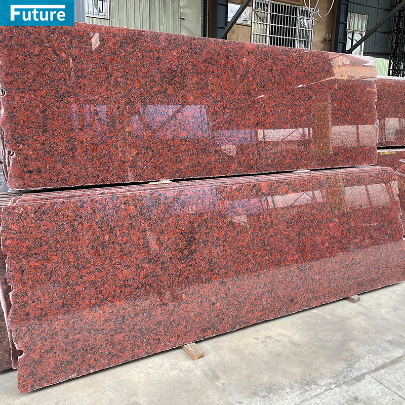 Natural Ruby Red Granite Slab For Villa Kitchen Island Countertop Wash Basin Sink Floor Tile Interior Wall Background Decor Stairase Outdoor Stone Engineering